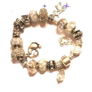 New handmade neutral gender silver and white bracelet,charms & beads